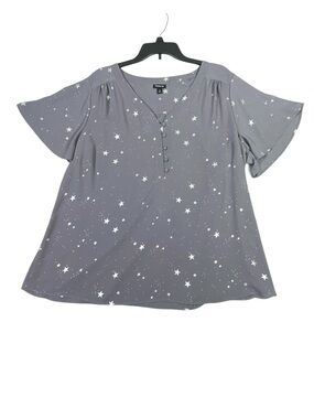 Torrid Georgette Star Print Blouse Women's 2X Button Placket Short Sleeve V-Neck